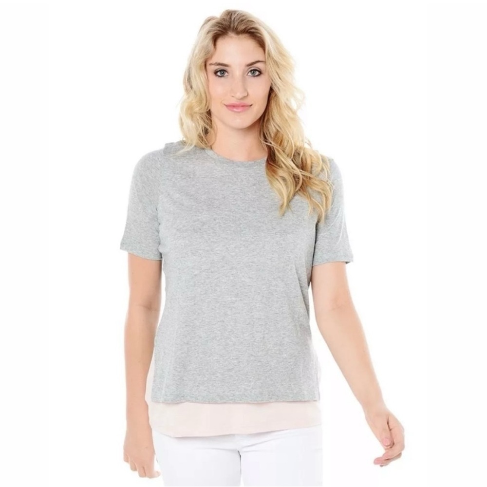 VINCE. Double Layer Pink & Gray Tee